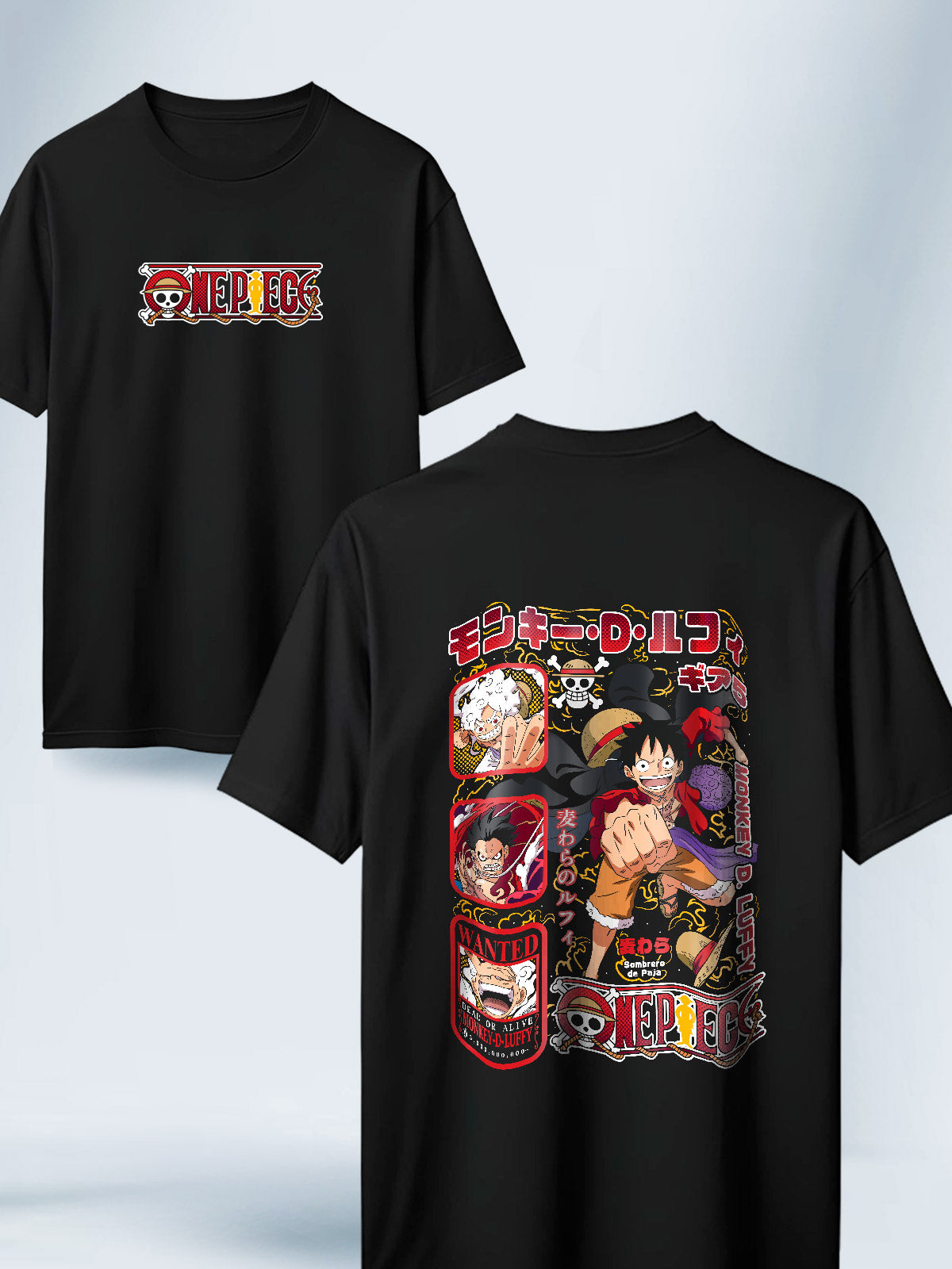Camisa Negra Unisex las Caras de Luffy One Piece
