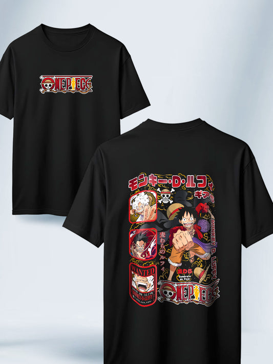 Camisa Negra Unisex las Caras de Luffy One Piece