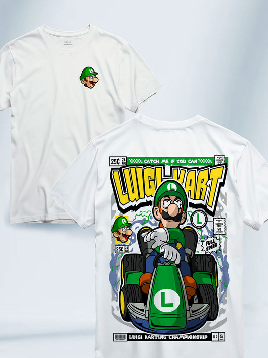 Camiseta Blanca Unisex Luigi Racing Mario Kart