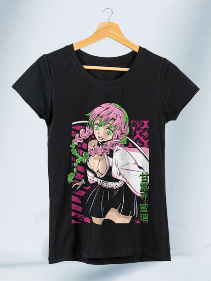 Camiseta Negra Mujer Mitsuri Kanroji Demon Slayer