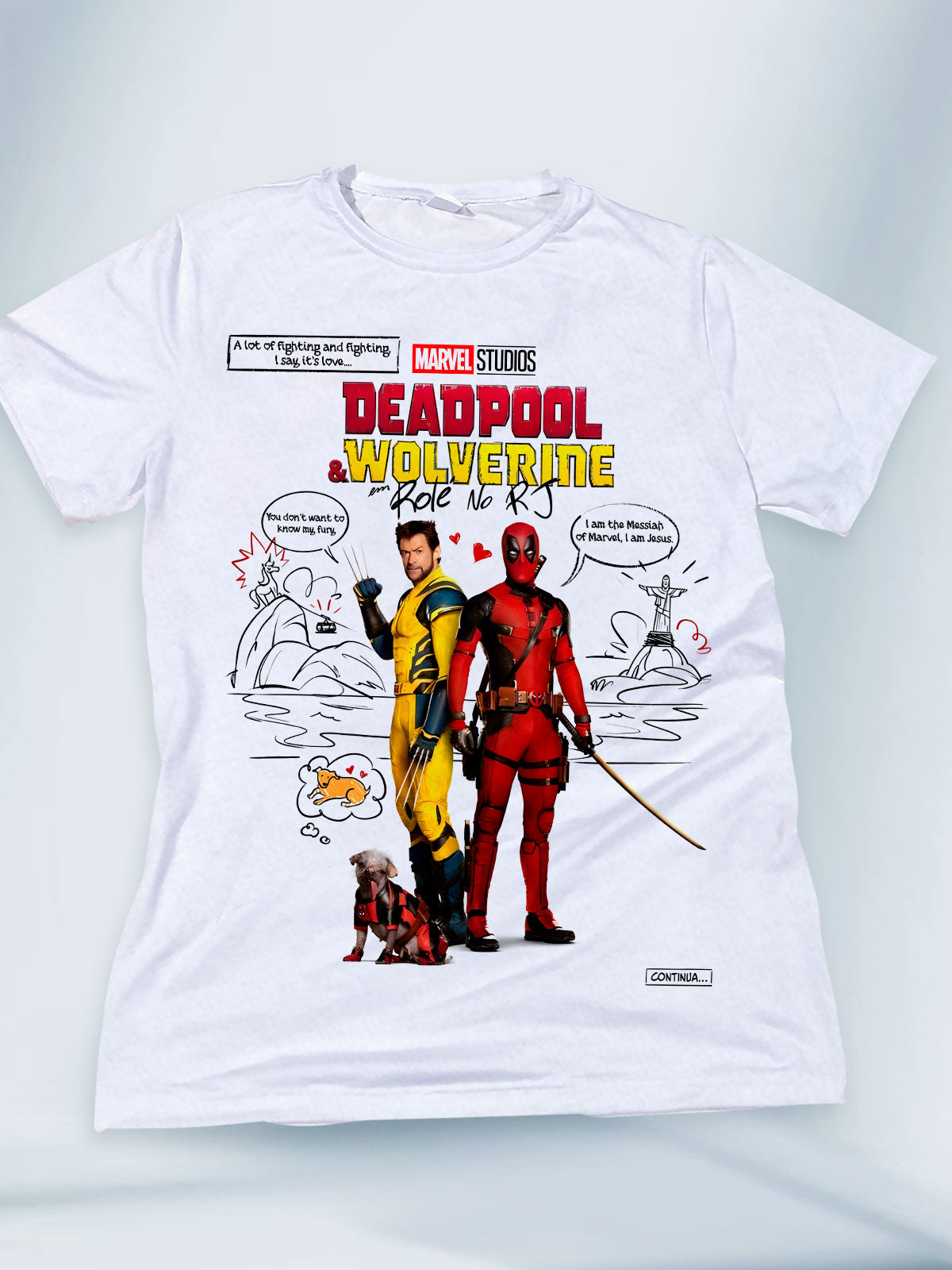 Camiseta Blanca Unisex Logan y Wade Deadpool