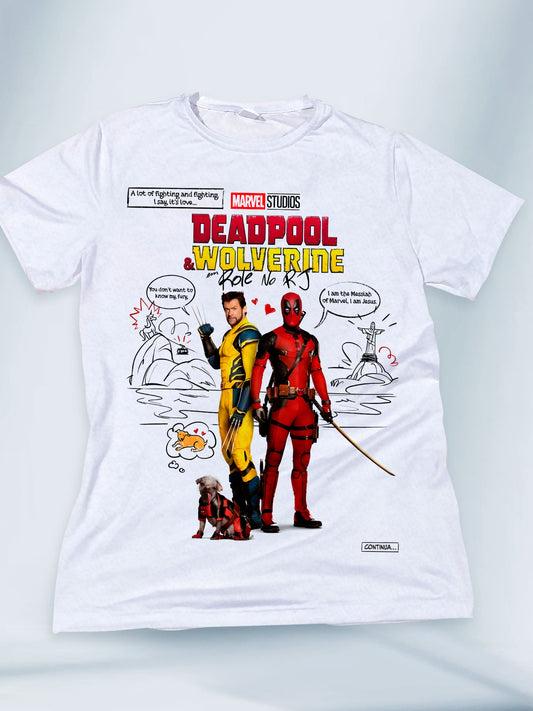 Camiseta Blanca Unisex Logan y Wade Deadpool