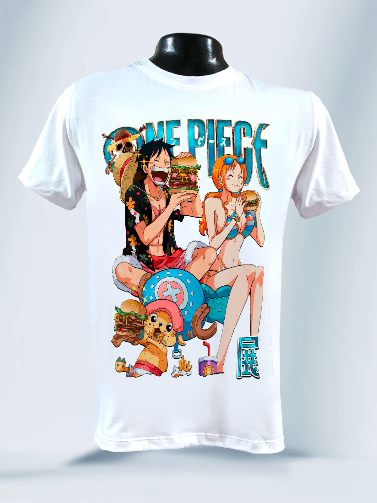 Camiseta Blanca Unisex Mugiwara Burger One Piece