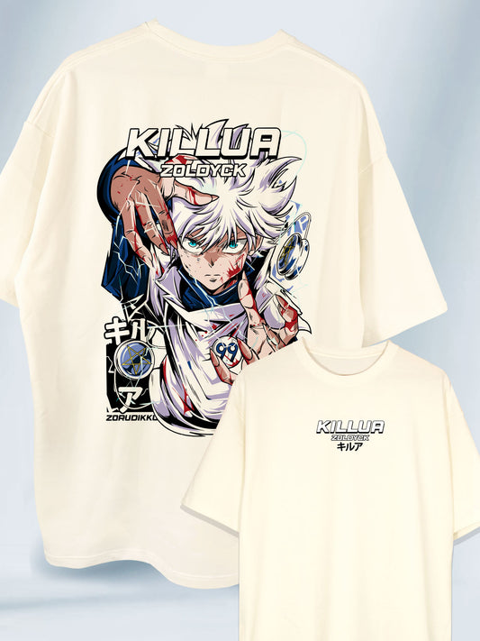 Camiseta Blanca Hueso Oversized Killua Dios del Rayo Hunter x Hunter