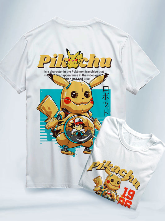 Camiseta Blanca Unisex Mecha Pikachu Pokemon