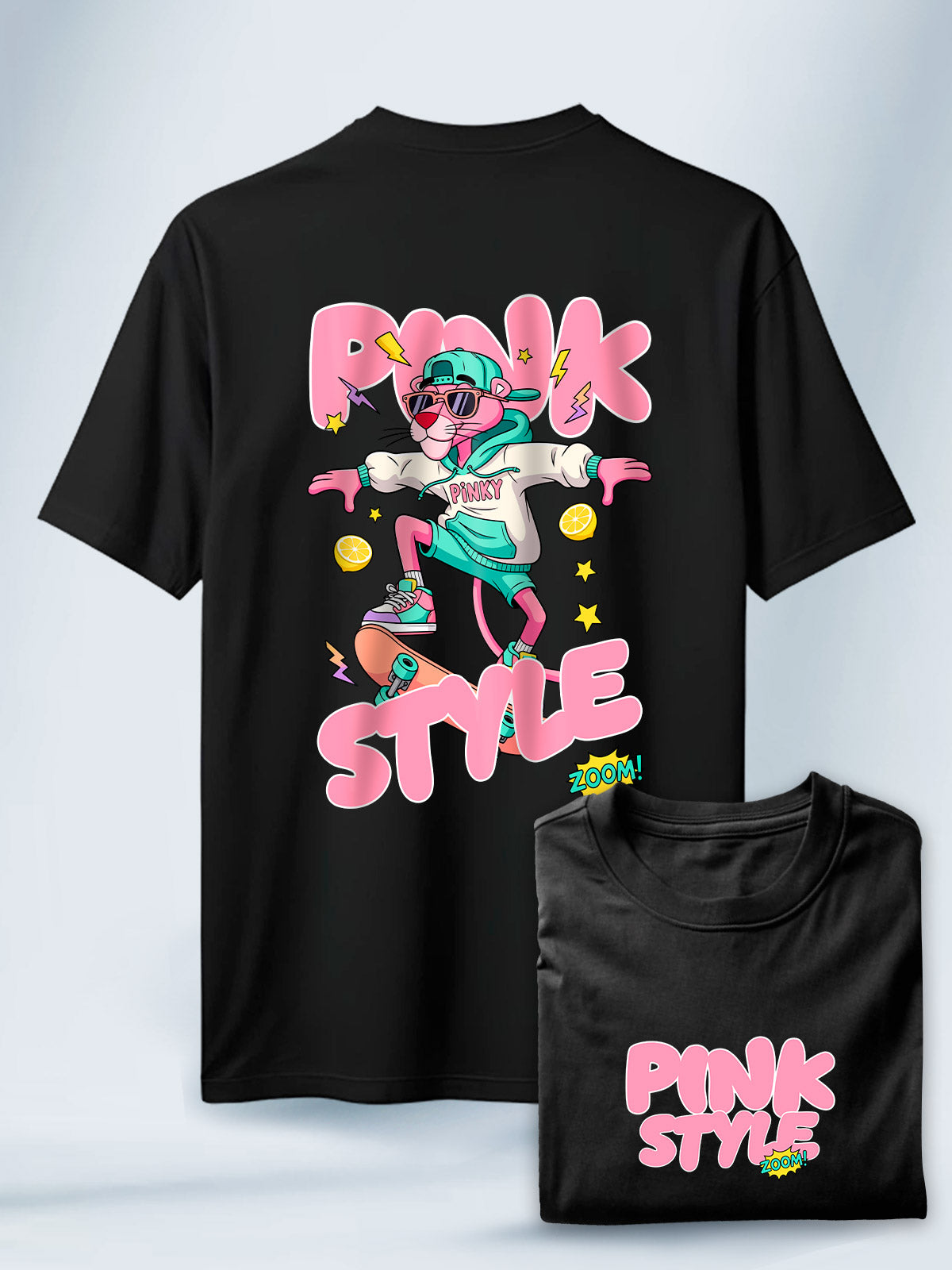 Camiseta Unisex Negra Estilo Pink Panter