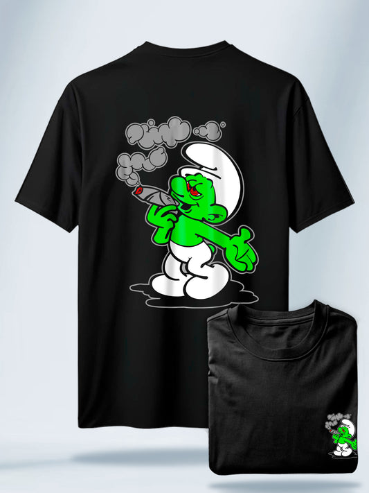 Camiseta Unisex Negra Pitufo Marihuano