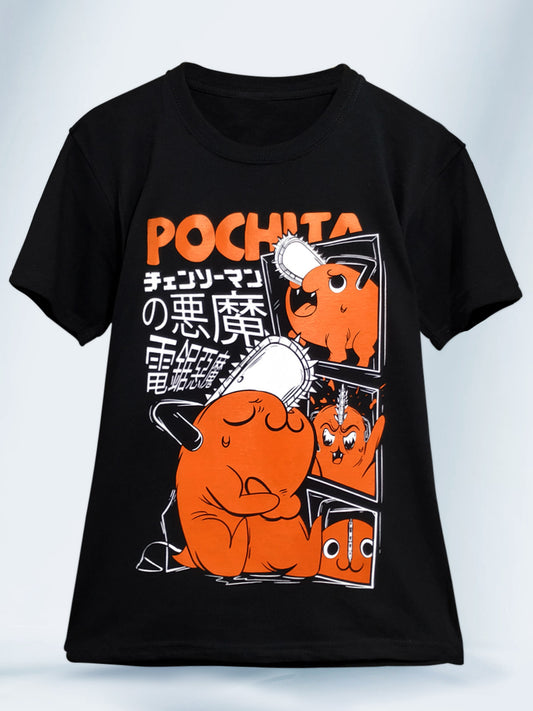 Camiseta Negra Unisex Pochita Collage Chainsaw Man