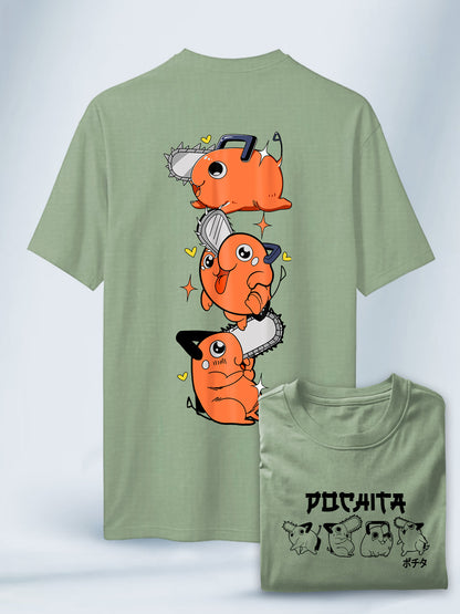 Camiseta Verde Unisex Pochita Evolución Adorable Chainsaw Man