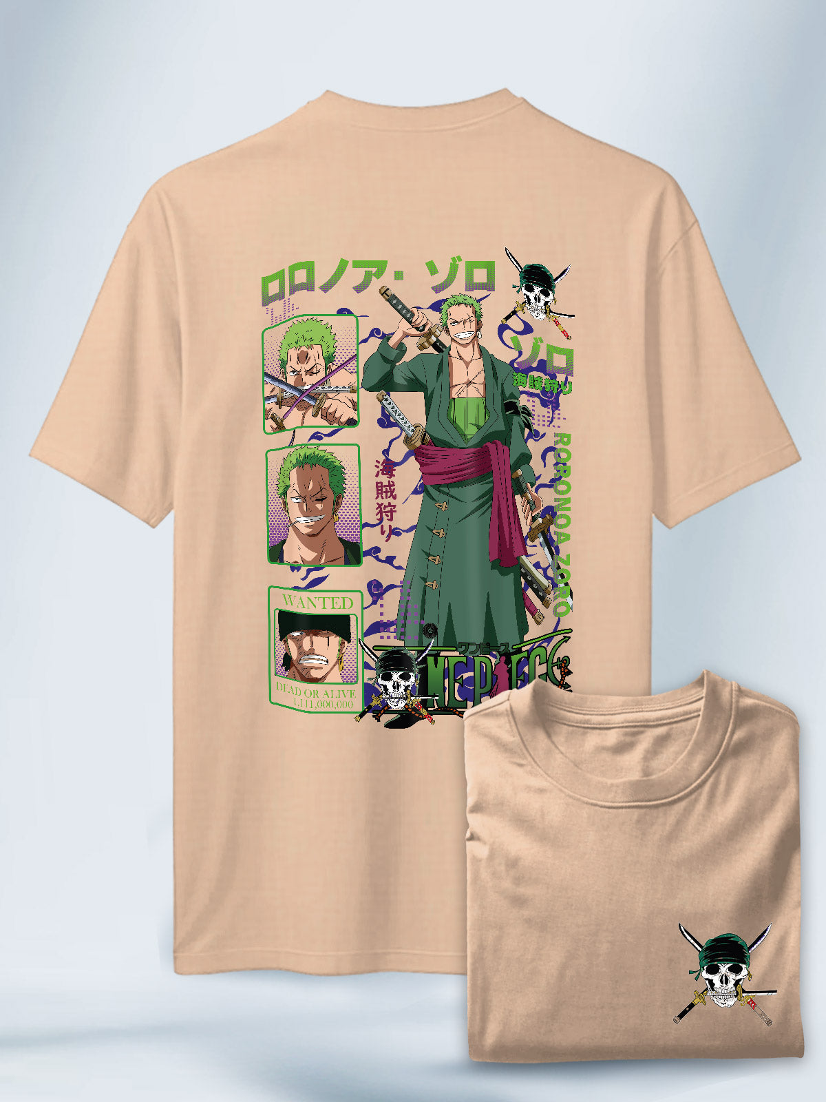 Camiseta Beige Unisex Zoro Espíritu Samurai One Piece