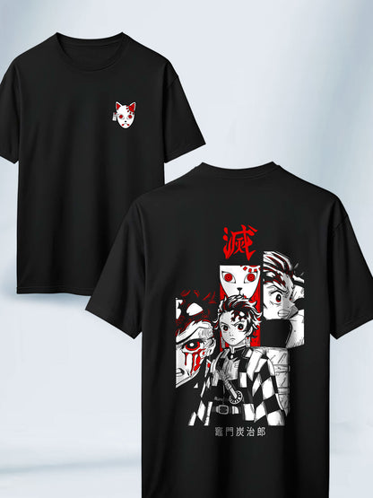 Camiseta Negra Unisex Los Zorros y Tanjiro Demon Slayer