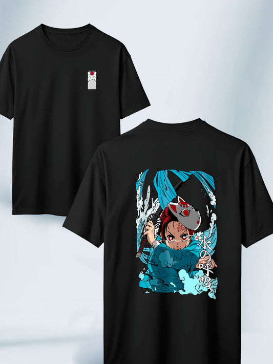 Camiseta Negra Unisex Tanjiro Respiración del Agua Demon Slayer