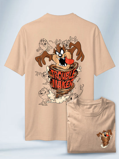 Camiseta Beige Unisex Taz Trouble Maker Looney Tunes