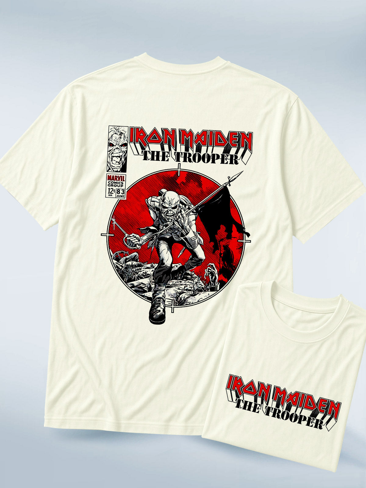 Camiseta Blanca Hueso Unisex Eddie Trooper Edición Cómic Iron Maiden