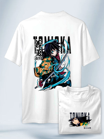 Camiseta Blanca Unisex Giyu Tomioka Demon Slayer
