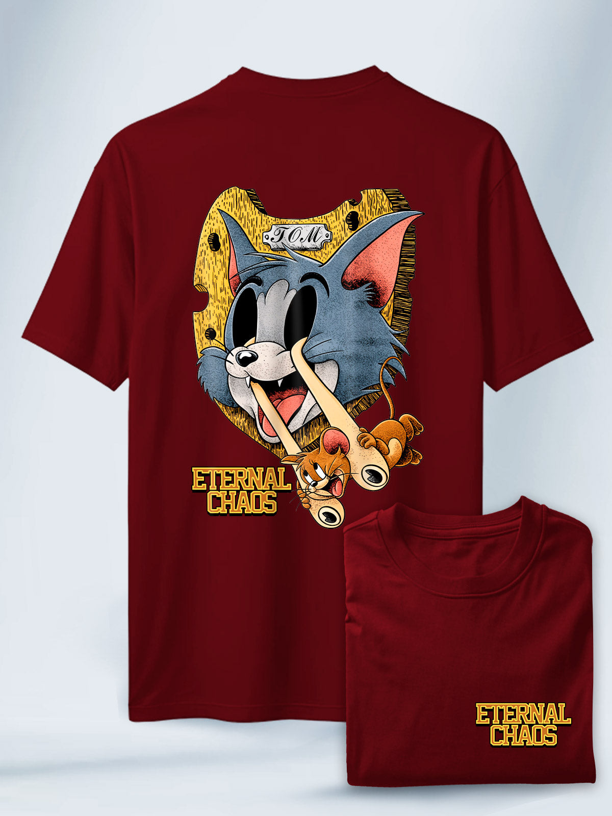 Camiseta Vinotinto Unisex Caos con Tom y Jerry