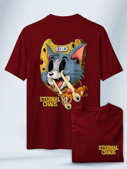 Camiseta Vinotinto Unisex Caos con Tom y Jerry