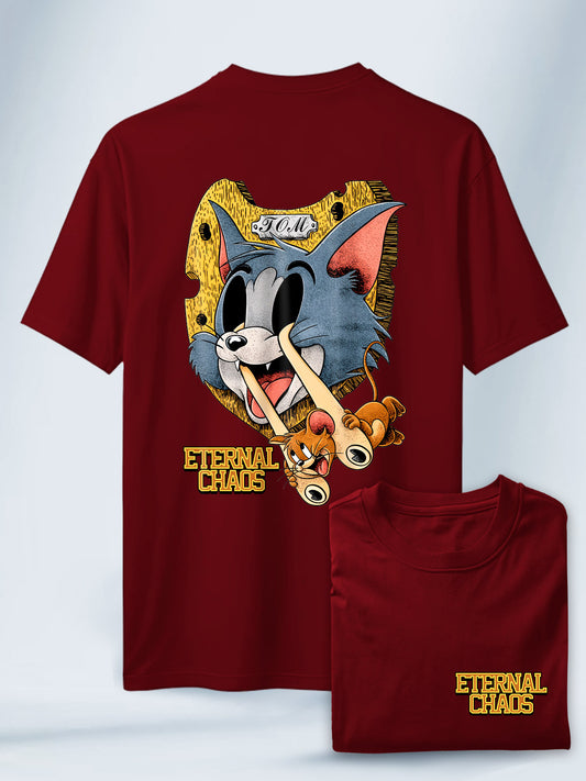 Camiseta Vinotinto Unisex Caos con Tom y Jerry