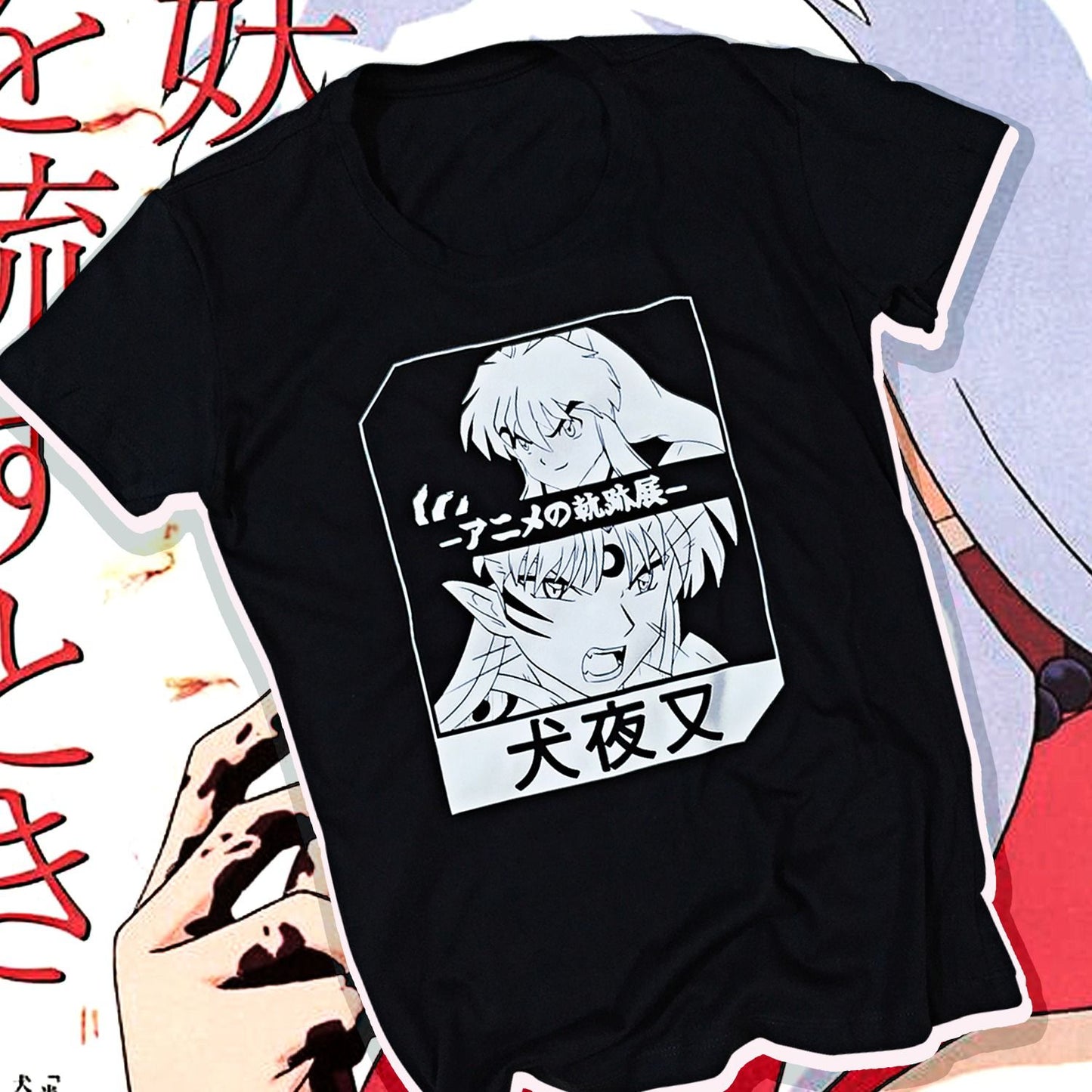 Camiseta Negra Unisex Inuyasha vs Sesshomaru Inuyasha
