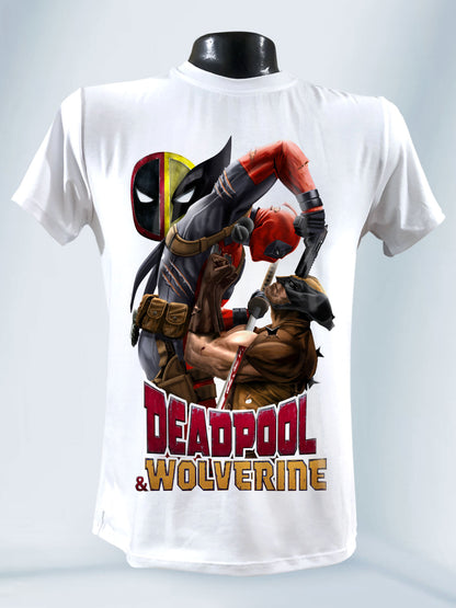 Camiseta Blanca Unisex Deadpool Pelea Logan Pelea Deadpool