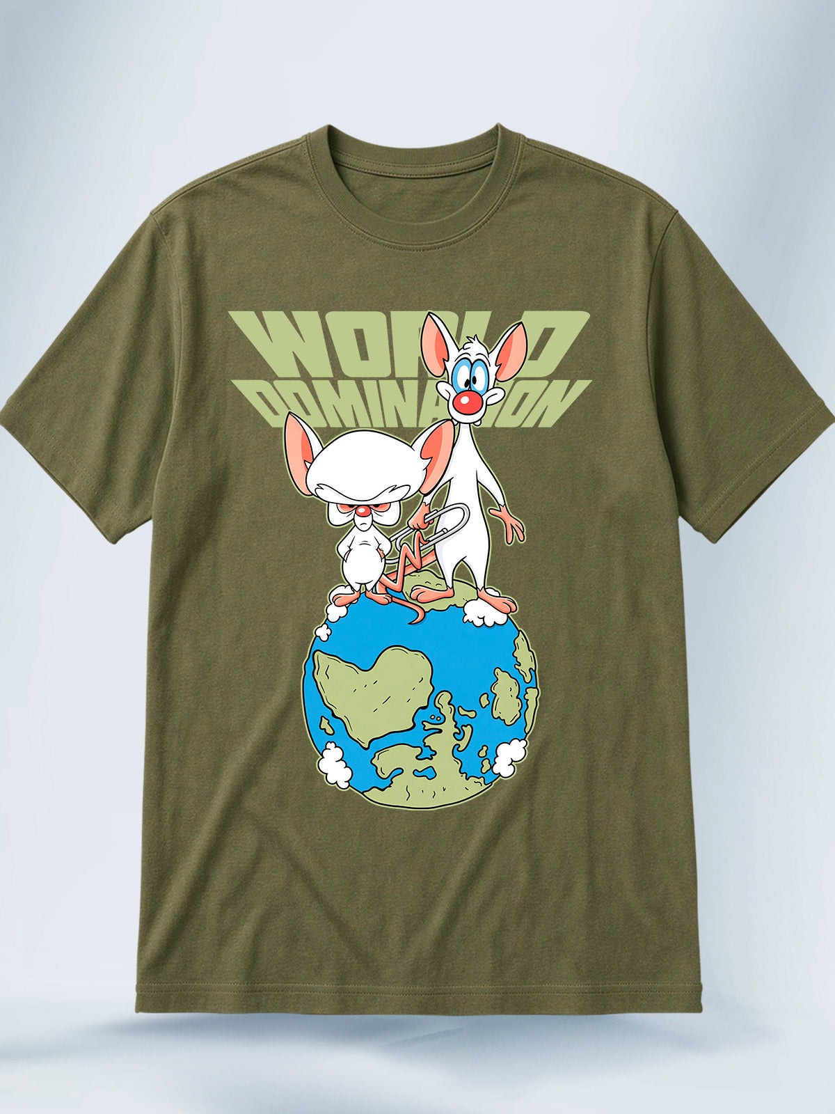 Camiseta Verde Oliva Unisex Conquistar el Mundo Pinky y Cerebro