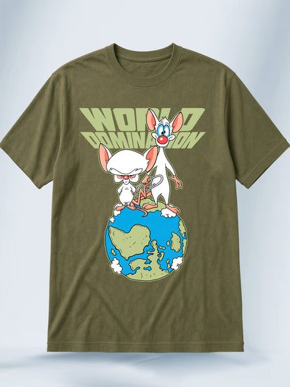 Camiseta Verde Oliva Unisex Conquistar el Mundo Pinky y Cerebro