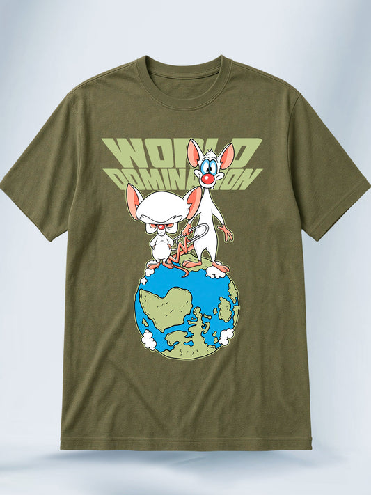 Camiseta Verde Oliva Unisex Conquistar el Mundo Pinky y Cerebro