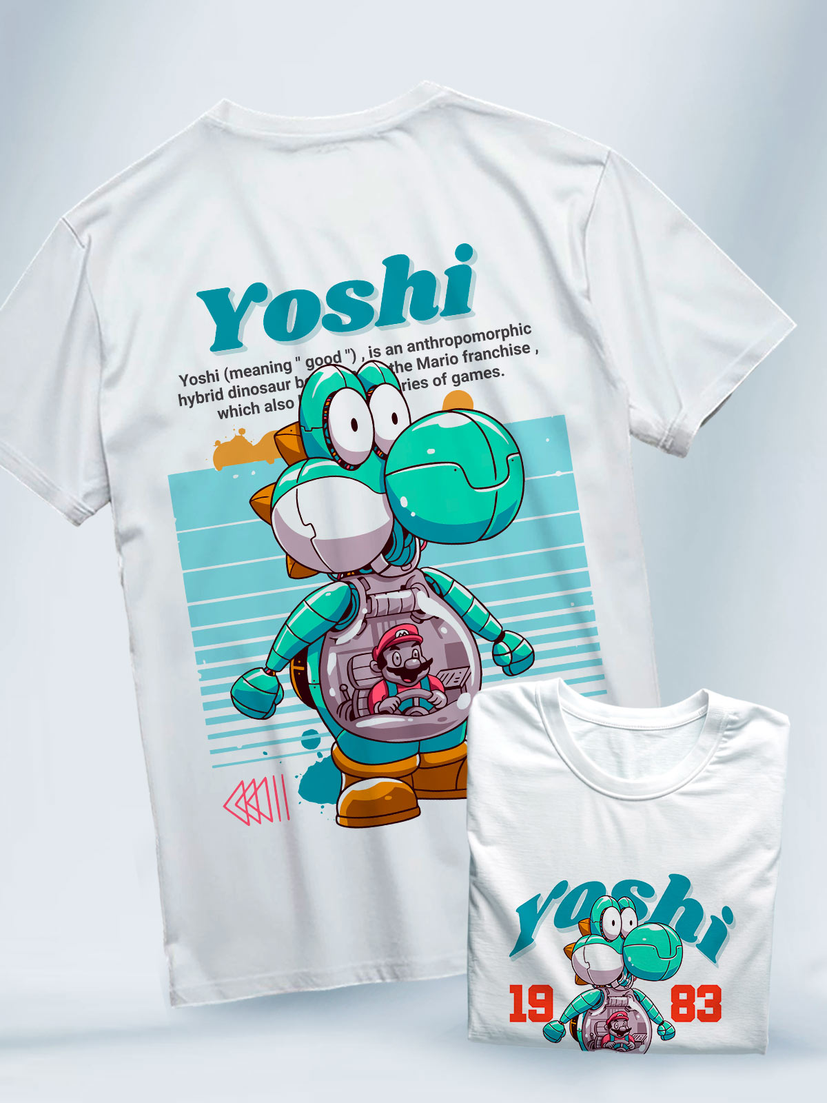 Camiseta Blanca Unisex Mecha Yoshi Mario Bros